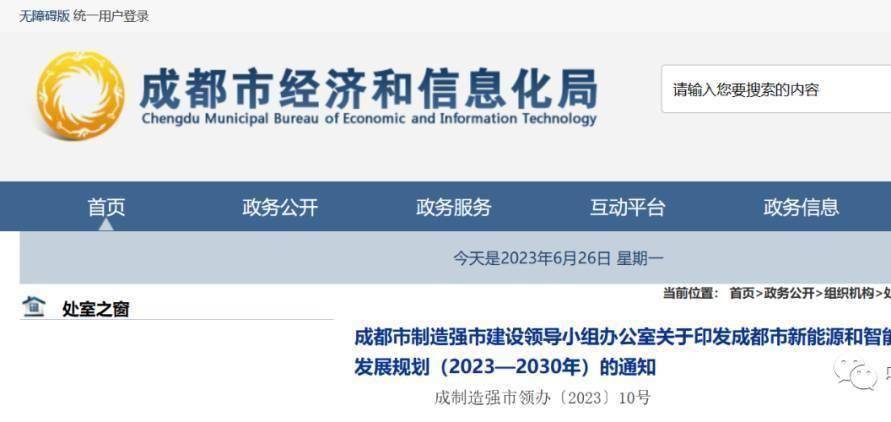 成都市制造强市建设领导小组办公室关于印发成都市新能源和智能网联汽车产业发展规划（2023—2030年）的通知