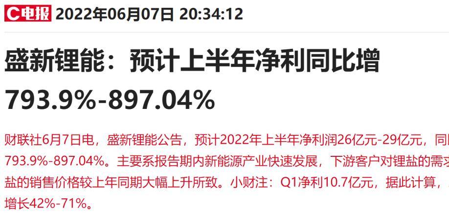 单季净利再创历史新高！盛新锂能上半年业绩最高预增近9倍