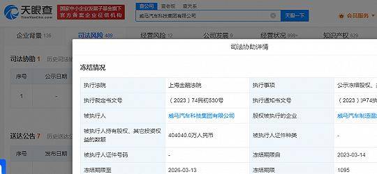 威马汽车所持40亿元股权被冻结