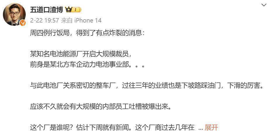 蜂巢能源杨红新回应大规模裁员传闻