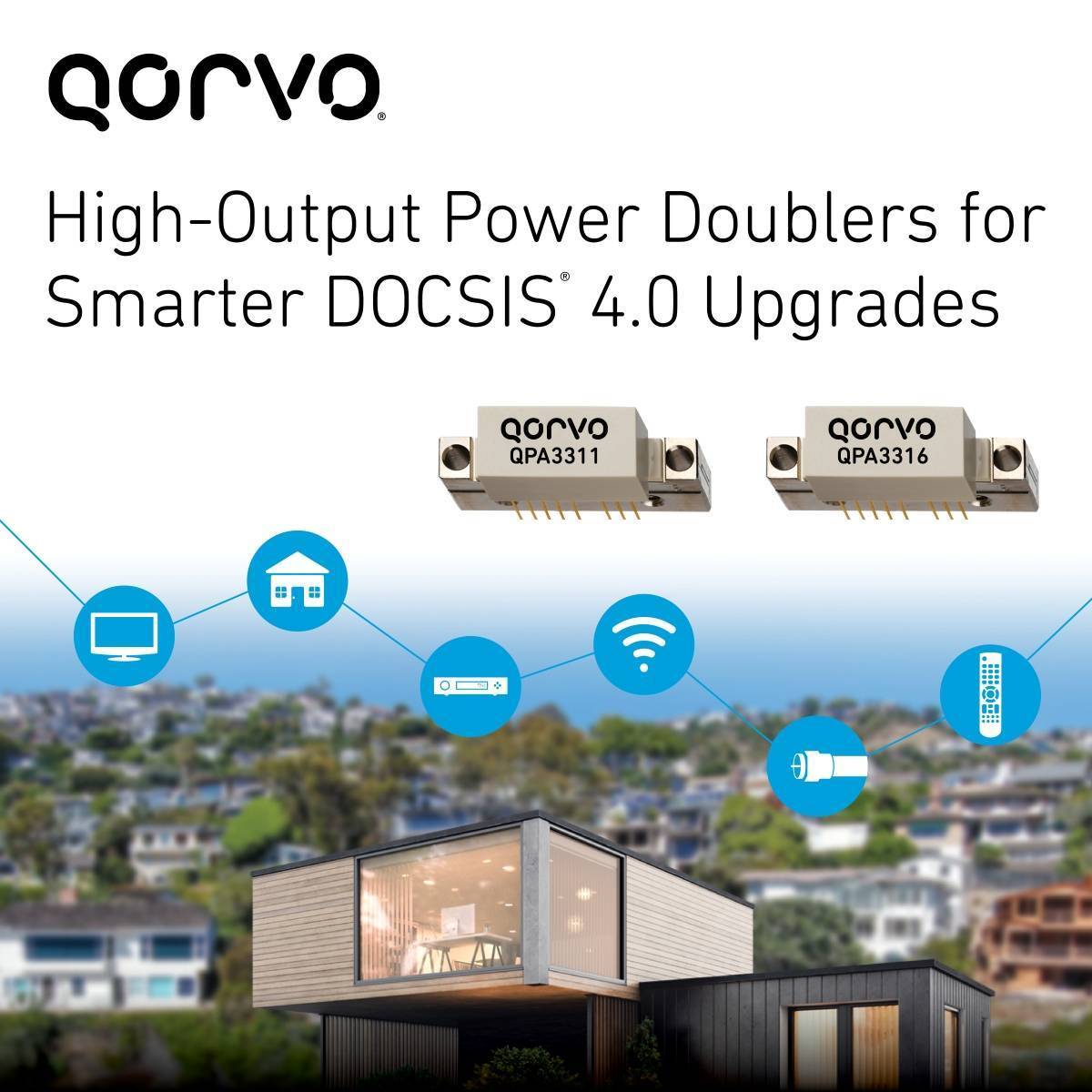 Qorvo®推出高输出功率倍增器QPA3311和QPA3316，加速DOCSIS® 4.0向更智能高效演进