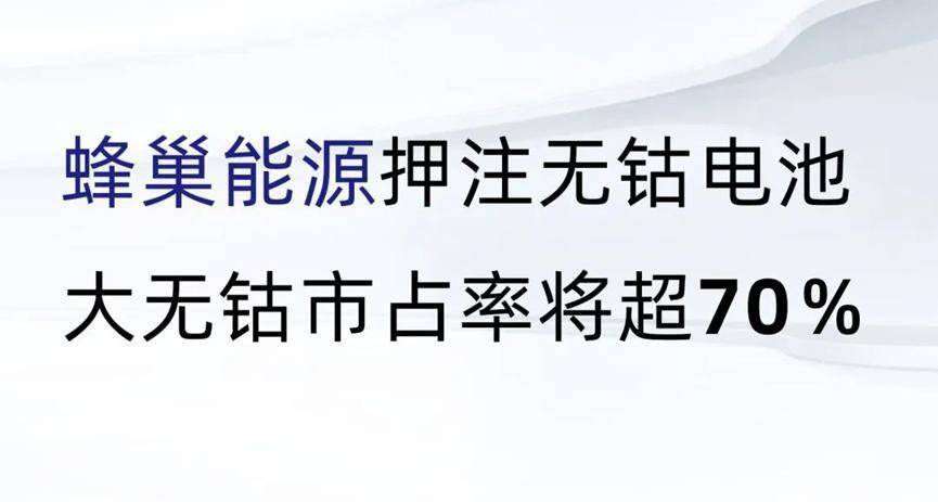 蜂巢能源押注无钴电池 大无钴市占率将超70％